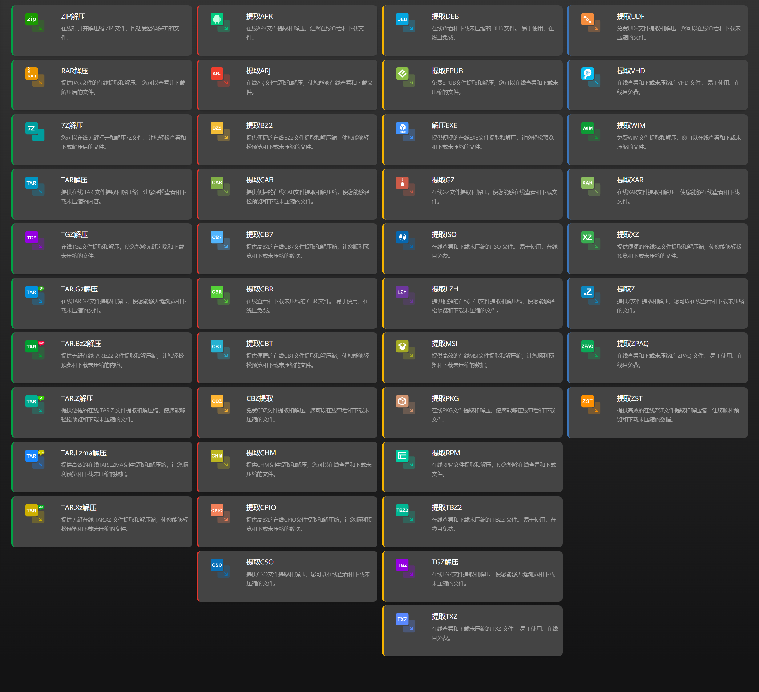 所有支持解压的格式