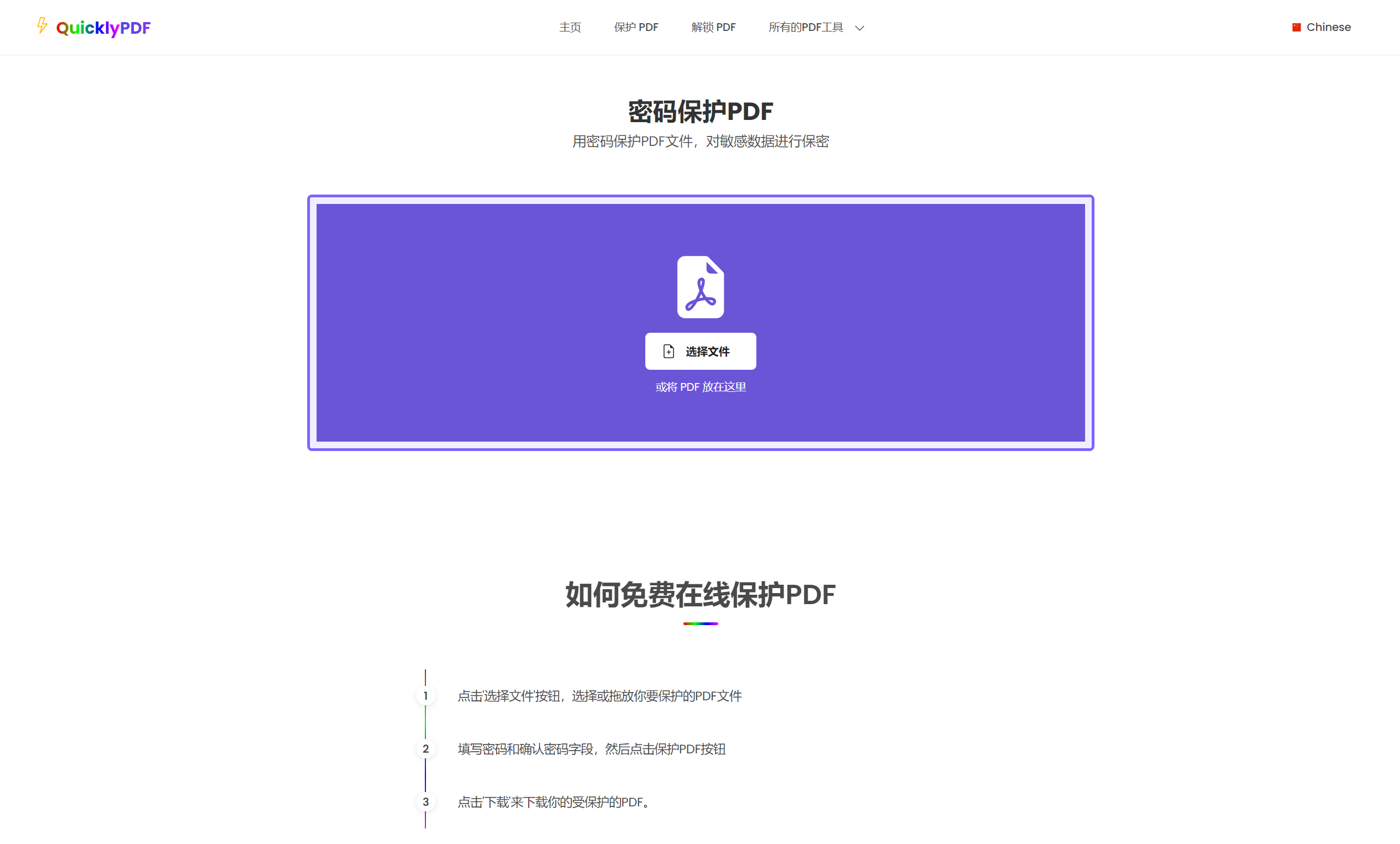 密码保护 PDF 功能页面